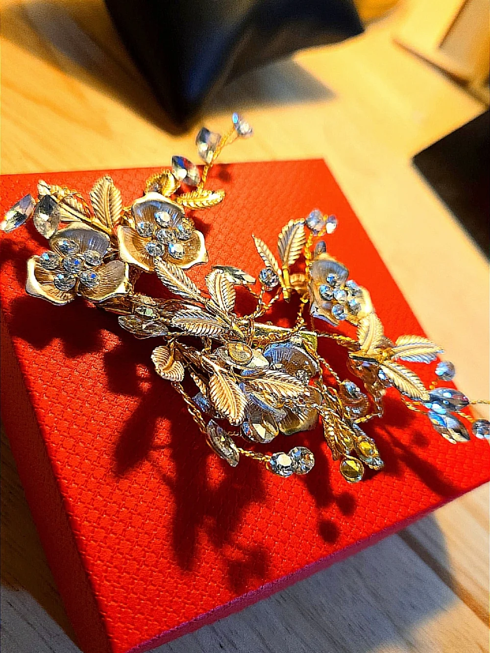 Floral Crystal Bridal Hair Vine - Gold Tone